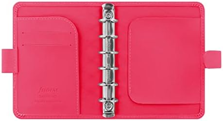 Filofax Saffiano Fluoro Organizador, Tamanho do bolso, Fluoro Pink-Grein cruzado, vista para couro, seis anéis, diário