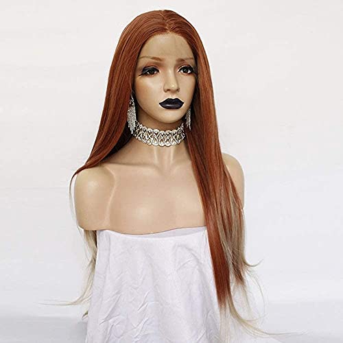 Poço perucas europeias e moda fibra química feminina fêmea de 26 polegadas gradiente amarelo gradiente longo de cabelo liso Broto de seda Capuz de alta densidade de alta densidade