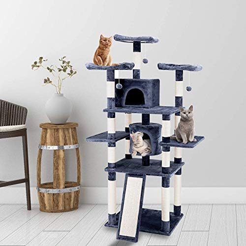 ScratchMe Condomínio de árvore de gatos de 67 polegadas com plataforma de pós -arranhões, atividade de estimação da torre de estimação da torre de carne com rede, azul marinho