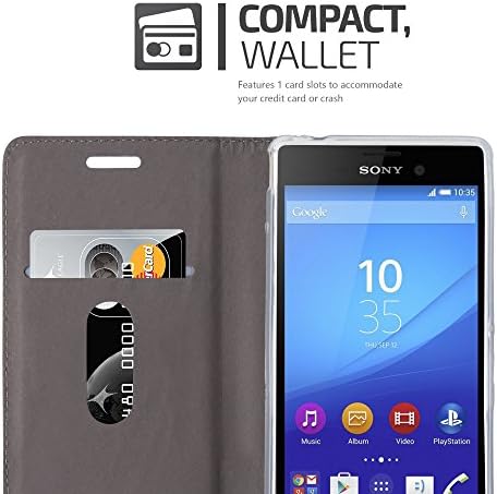Caso Cadorabo Book Compatível com Sony Xperia M4 Aqua em cinza preto - com fechamento magnético, função de suporte e slot de cartão - carteira etui capa bolsa de couro pu de couro