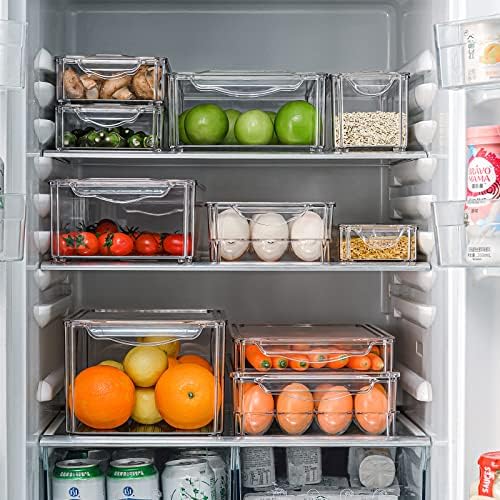 Organizador da geladeira empilhável ， SZTMBF Conjunto de 4 organizador de geladeira Organização de frutas vegetais