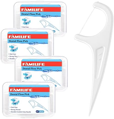 Floss Dental Familife Picks 240 Picks Freener Flowser com 4 caixas de viagem, deslizamento e arquivo de aço inoxidável.