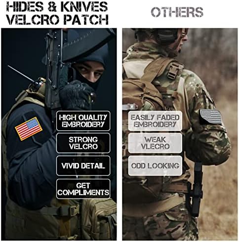 Hides & Knives Patch of USA Flag in Black On Black com detalhes lindos, 3,25 x 2,25, patches táticos de 2 pacote para manchas militares,