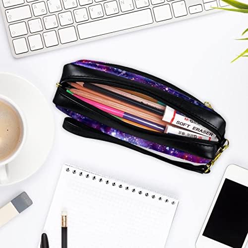 Caixa de lápis de grande capacidade do Galaxy Big Galaxy, organizador de papelaria para estudantes bolsa de caneta de camada dupla com zíper, bolsa de cosméticos com alça