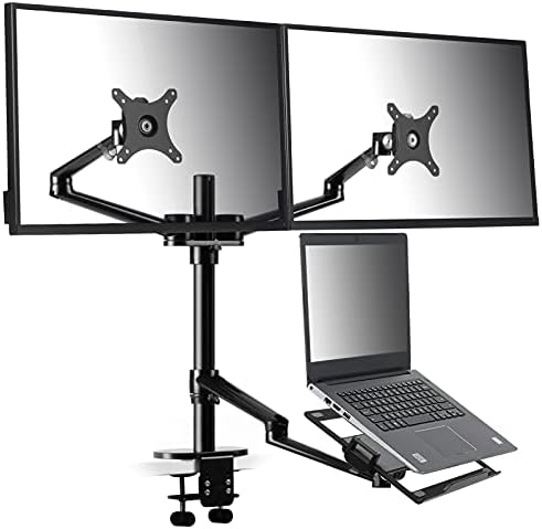 Monitor de Viozon e Montagem do Laptop, 3 em 1 Pontuações de mesa de braço de monitor triplo ajustáveis, suporte/suporte de braço