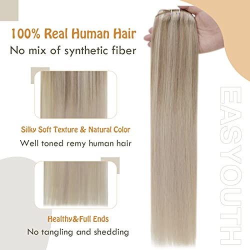 Easyouth One Pack Weft Haf Hair Extensions Real Human Hair and One Pack Clip em Extensões de Cabelo Humano Color Blonde ombre #18/22/60 14 polegadas