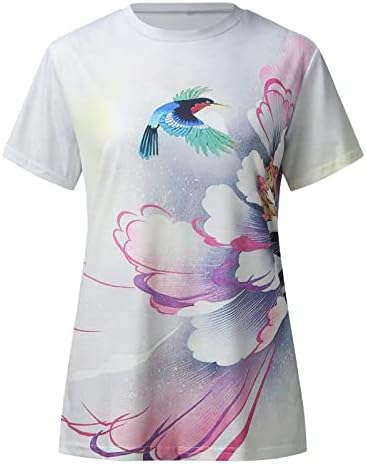 Verão feminino de manga curta de cola curta pescoço flor estampado top t camisetas camisetas casuais tee tee feminino tampo de verão