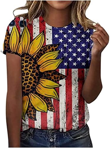 T-shirt do dia da bandeira para mulheres camisetas de girassol da bandeira americana 4 de julho Blusa patriótica SLUVA CURTA TOP PULLOVER