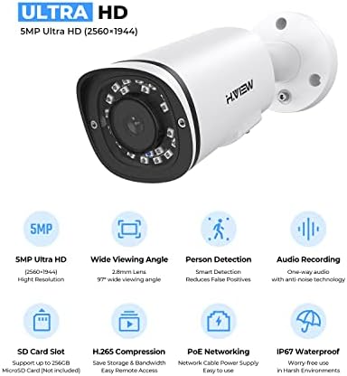 H.View 5MP Poe Segurança Câmera IP Câmera de vigilância CCTV Câmera
