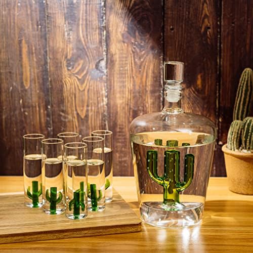 Decanter de tequila com decanter de agave e 6 copos agaves, perfeitos para presentes de férias para amantes de tequila, garrafa