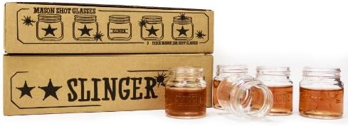 The Slinger Shot Glasses Conjunto - Mini Jarros de Mason com tampas com Star Design 2 onças