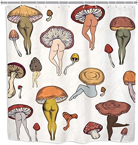 Yookeb cogumelo engraçado cortina de chuveiro de banheiro 60w por 71h polegadas vintage
