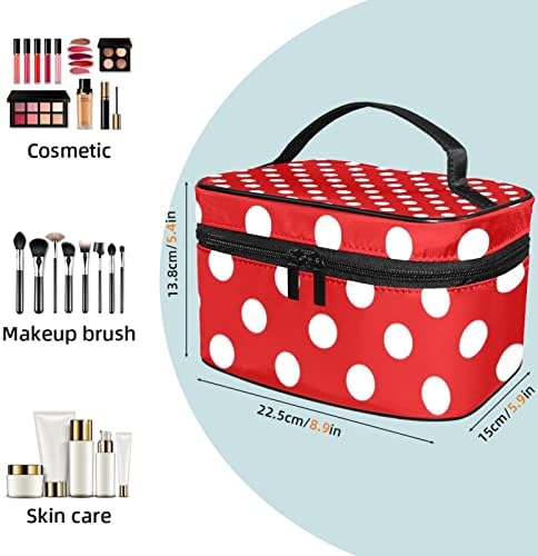 Saco de maquiagem pequeno, organizador cosmético da bolsa com zíper para mulheres e meninas, bolinhas brancas vermelhas vintage moderna