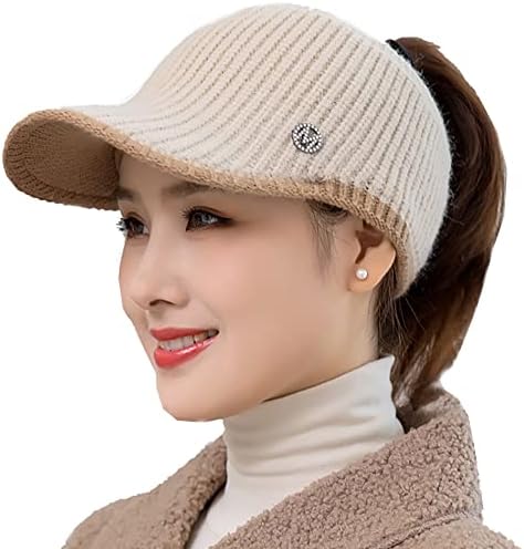 Inogih Beanietail Bap Warm Knit Hat For Women Messy High Bun Ponytail Visor Beanie Cap