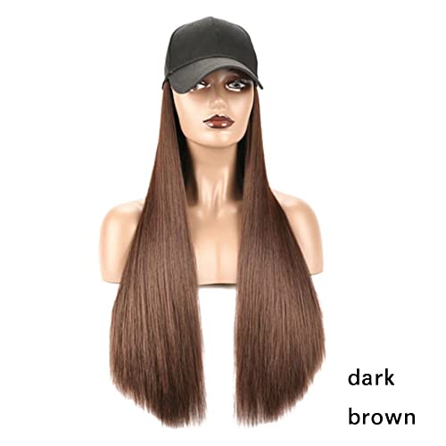 Extensão de cabelo sintético de iluu Capinho de beisebol de beisebol longa peruca encaracolada com cabelo ondulado - extensões de cabelo de cor marrom de 14 de 14