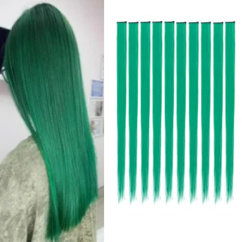 Sf fino 10pcs clipe colorido em extensões de cabelo Extensão de cabelo verde Cardas de cabelo verdes retas 22 polegadas para meninas festas de garotas festas