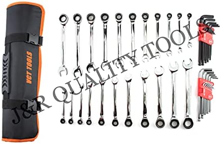VCT 48PC Ratcheting Combination Combination Stae & Metric 1/4 ″ a 3/4 ″ e 6-18mm, & Hex/Allen Ball End Sets MM/SAE, Chrome