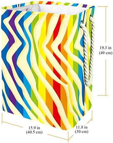 Lavanderia cesto listras de arco -íris colorida onda de onda de linho dobrável cesta de armazenamento com alças parênteses