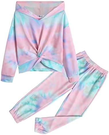 HopeAc 2 peças garotas amarre roupas de tinta conjunto twist fofo tops sweetshirts capuzes calçadas de suor de trajes de traje de pista