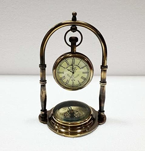 Relógio de mesa antiga de latão marítima AK com decoração de casa com bússola relógio náutico