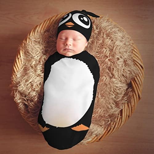 Muishi fofo pinguim recém -nascido swaddle cobertores de chapéu de chapéu macio recebendo saco de swaddle para chá de bebê garoto