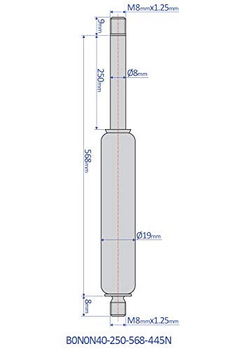 Bansbach Easylift B0N0N40-250-568-445N Aço inoxidável mola de aço, 100 lb, 568 mm de comprimento, 19 mm de largura