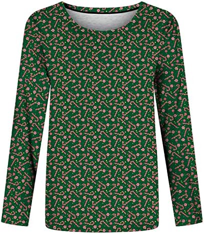 Camisetas de Natal Tomlagem feminina de mapa longa feminina Raglan Blusa de pescoço de Natal Folhas de Natal Folhas