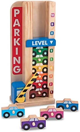 Melissa & Doug Stack & Count Wooden Parking Garage com 10 carros