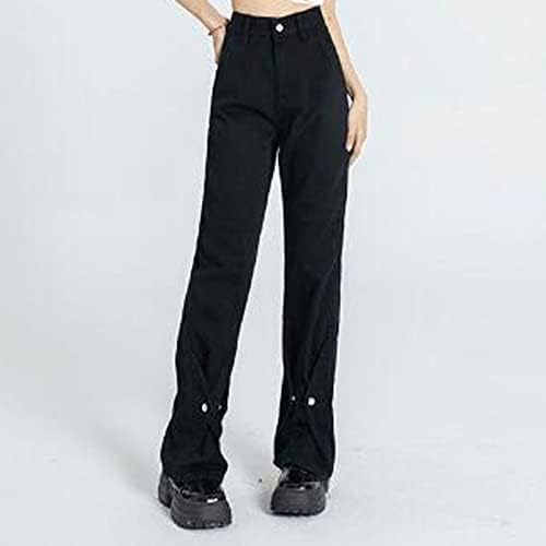 Miashui emagrece jeans de perna lisa de jeans femininos com calças de malha de jeans largas de bainha