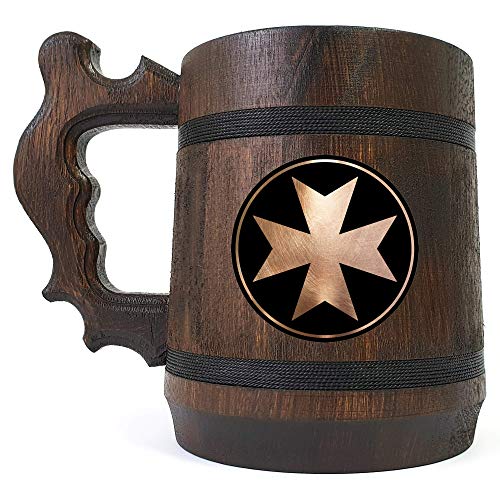 Caneca de cerveja de madeira dos Templários pretos, Warhammer 40k Graved Beer Stein, Presente de cerveja personalizada para jogador, tanque de madeira artesanal