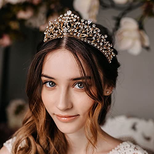Aw Crowns Bridal for Women Rhinestone Queen Gold Crown -Princesa Tiara Banding para o aniversário do concurso de casamento, ouro