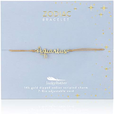 Lucky Feather Zodiac Bracelet - 14K de constelação de zodíaco de ouro pulseira celestial Pulseira - Presentes de aniversário para mulheres e meninas no cordão ajustável 7 - 8 com alternância deslizante