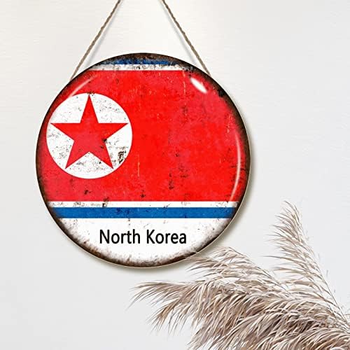 Bandeira da Coréia do Norte, cabide da porta de boas -vindas Bandeira da Coréia do Norte Fazenda Rússica Fazenda Placa Placa Placa Placa Placa de Viagem Country Saltera Viagem Gift Wall Art Decor Sinal para lavanderia quarto 10x10in