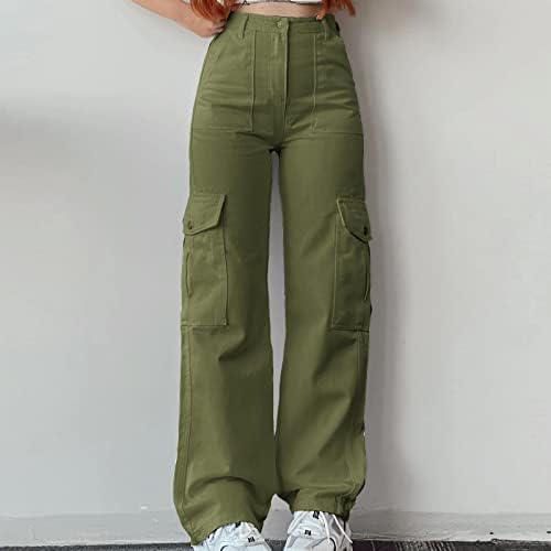 Calças de carga folgada para garotas adolescentes jeans de perna reta de uma cintura alta Y2K 90S Streetwear Troushers com bolsos