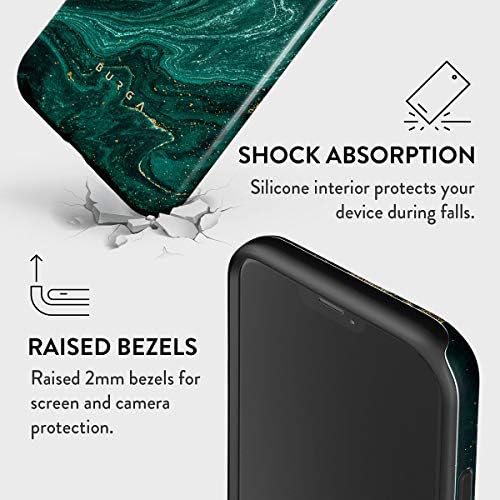 Caixa de telefone Burga Compatível com iPhone 12 -Casca dura de 2 camadas híbridas + caixa de proteção de silicone -Emerald
