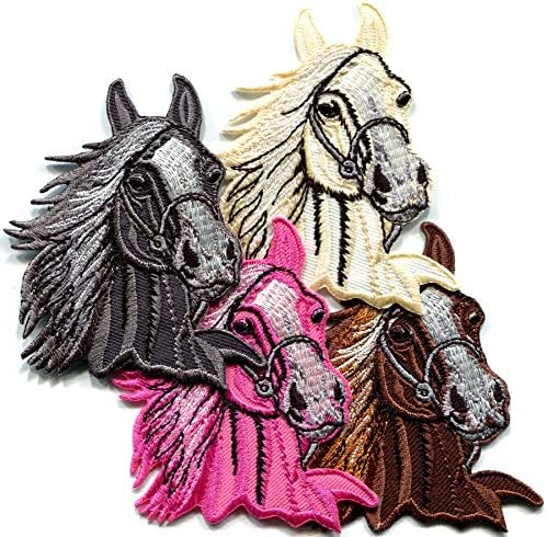 Lote de 4 cavalos Colt Bronco Filty Mustang Pony Stallion Apliques bordados