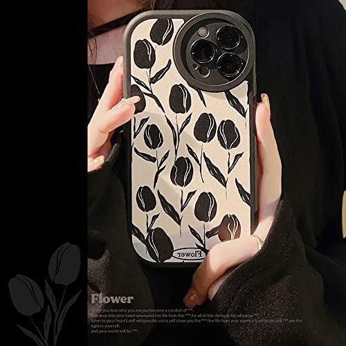 Caixa de telefone Fycyko para iPhone 13 mini case Flower, fofa moda de pintura a óleo preto Proteção Floral Proteção de luxo de luxo