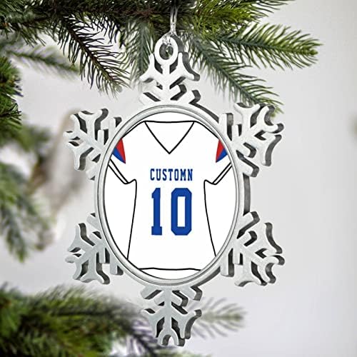 Pewter Snowflake Ornamentos de Natal Copa do Mundo Jersey Número personalizado Ornamentos de Natal Presentes de metal Decorações