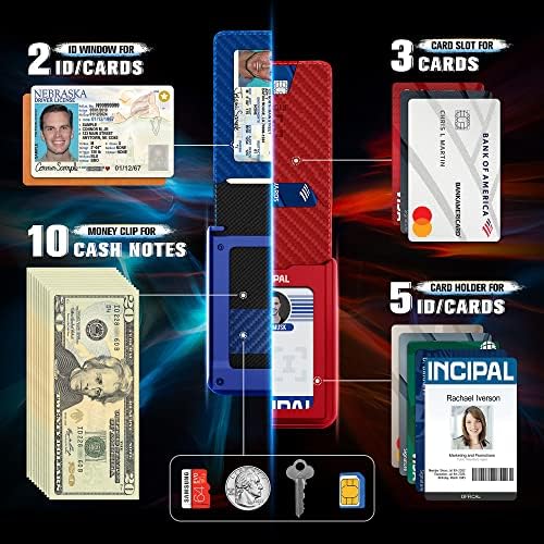Carteira slim incipal para homens mulheres, carteira de cartões de bolso dianteiro com clipe de dinheiro, suporte de cartão de metal
