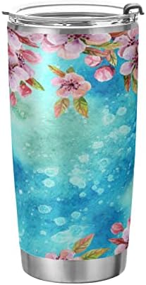 Alaza japonês Flores de cerejeira com tampas e canudos, copo de copo isolado de aço inoxidável reutilizável, garrafa de água de caneca de caneca de caneca de viagem gelada 20oz