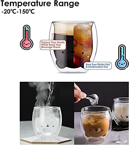 Hwagui caneca fofa caneca dupla de parede dupla expresso de vidro copo de animal claro xícara de café personalizada xícara de leite xícara de chá para presente de aniversário 250ml / 8,8 oz