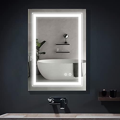 Espelho de banheiro fralimk espelho de 24 x 32 espelho de vaidade montado na parede sem moldura com luzes de maquiagem anti-capa, espelho de maquiagem, horizontal/vertical