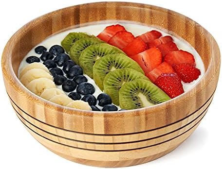 Reubens Bamboo de madeira Tigela - Design elegante Ideal para salada, frutas, açaí, doces, peça central de decoração artesanal e