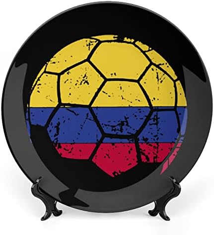 Placa decorativa de futebol da bandeira colombiana Placa de china de prato redondo os ossos com exibição para decoração de casamento
