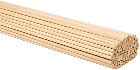Hastes de bastões de madeira bastões de madeira hastes de madeira - 3/8 x 24 polegadas inacabadas de madeira - para artesanato e bricolage - 100 peças de pica -pau