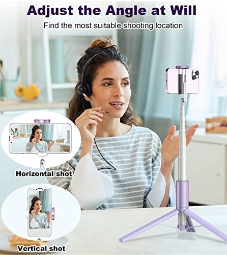 Tone of Selfie Stick, suporte all-in-1 de 60 polegadas com controle remoto sem fio integrado, leve e portátil, para iPhone e Android de 4-7 polegadas （roxo)