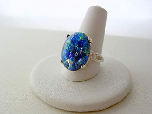 AURA JOENS MULHERES Vintage Blue Fire Opal Gemstone Silver Wedding noivado Tamanho 6-10
