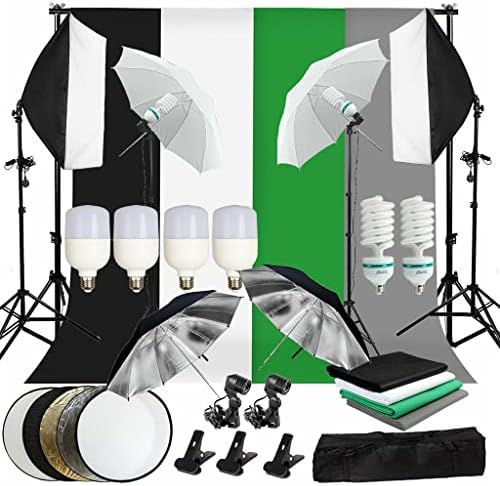 N/um estúdio fotográfico LED Softbox Umbrella Iluminação Kit de suporte Suporte de fundo Stand 4 Color Backdrop para fotografia de vídeo Shooting