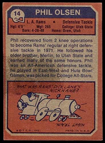 1973 Topps 14 Phil Olsen Los Angeles Rams VG Rams Utah St St.