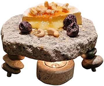 Sea Stones Granite Placa quente com suporte de luz de chá - Decoração elegante de prato para alimentos quentes torta, calda quente, flambe, pudim de pão para casa, sala de jantar, casamentos de cozinha, festas 7 D